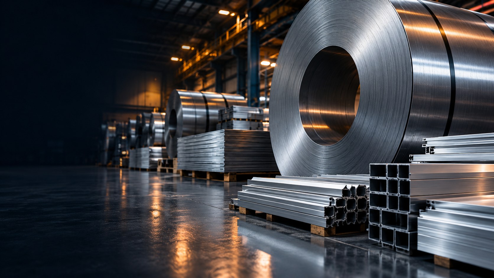 Illustration of steel coils and metal profiles